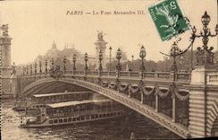 VINTAGE POSTCARD Paris the Bridge Alexandre lll Boat Byrrh Barge