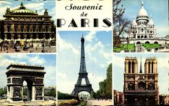 CPM Souvenir de Paris L'Opera Basilique du Sacre Coeur Arc de Triomphe de l'Etoile Tour Eiffel Cathedrale Notre Dame