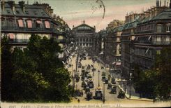 VINTAGE POSTCARD Paris the Avenue of the Opera of the Large Hotel of Louvre