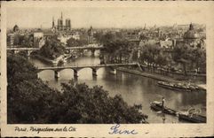 VINTAGE POSTCARD Paris View on the ISCED Boat Barge