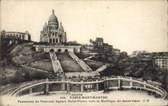 VINTAGE POSTCARD Paris Montmartre Panorama of the new public garden Saint Pierre towards the basilica of the Sacring Heart