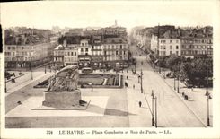 CPA Le Havre Place Gambetta et Rue des Paris Chocolat monnet