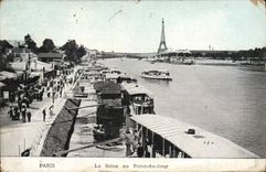 VINTAGE POSTCARD Paris the Seine with the Bridge of the Day Eiffel Tower Boat