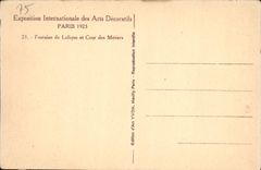 Exposición internacional de la POSTAL de la VENDIMIA de la fuente decorativa 1925 de París de los artes de Lalique y de Cour de los comercios