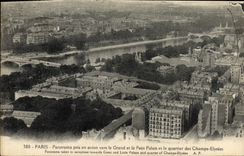 Panorama de París de la POSTAL de la VENDIMIA admitido el plano hacia el grande y el pequeño palacio y el districto de los campos de Elysees