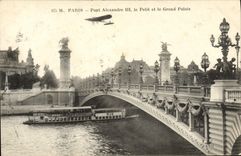VINTAGE POSTCARD Paris Bridge Alexandre III the Small one And the Large palace Plane Boat Barge