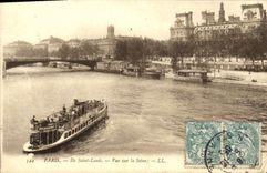 CPA Paris Ile Saint Louis Vue Sur La Seine Bateau Peniche 