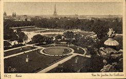 POSTAL París de la VENDIMIA vista del jardín de Tileries