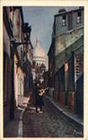 CPA Paris Montmartre la Rue Saint Rustique Homme a la guitare Musique