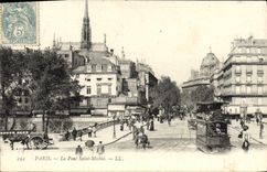VINTAGE POSTCARD Paris the Bridge Saint Michel Bus Imperial