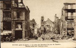 CPA Reims Apres La Guerre La Place Des Marches Et La Rue Du Tambour Militaria