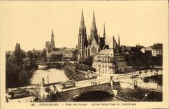 Puente de Estrasburgo de la POSTAL de la VENDIMIA de la tranvía de la iglesia y de la catedral de Vosges San Pablo