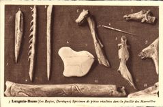CPA Laugerie Basse Les Eyzies Specimen de pieces recoltees dans la fouille des Marseilles Prehistoire