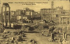 Esquina del romano de Roma Foro de la POSTAL de la VENDIMIA él basílica Julia de Tempio di Castore E Polluce E