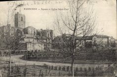 Jardín público de Narbonne de la POSTAL de la VENDIMIA y depósito del sello de Eglise San Pablo de los fusileros del Aix en Provence