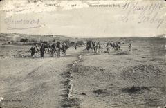 VINTAGE POSTCARD Tunisia Camels Caravan arriving at Bordj