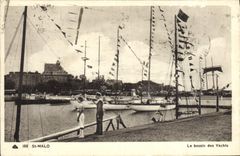 VINTAGE POSTCARD St Malo the basin of the yachts Boats