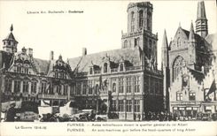 VINTAGE POSTCARD Furnes Cars Machine-guns Before the General headquarter of king Albert Militaria