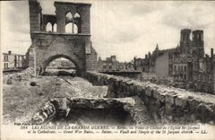 VINTAGE POSTCARD the Ruins Of Large Rheims Arches and bell-tower of the church St Jacques Militaria
