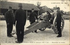 Campo de Militaria de la POSTAL de la VENDIMIA de la artillería pesada 1914 de la disposición del campo del combate