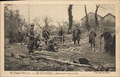 VINTAGE POSTCARD War Trenches loggers with Militaria work