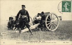 Campo de la POSTAL de la VENDIMIA de la pieza de la artillería de 1914 franceses de 755 milímetros Canon