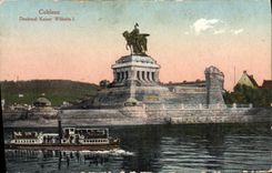 VINTAGE POSTCARD Coblenz Denkmal Kaiser Wilhem I Boat