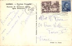 VINTAGE POSTCARD Quebec Bonsecours Church