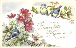 CPA Fantaisie Fleurs Oiseaux