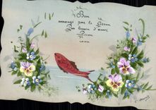 CPA Fantaisie Poisson Fleurs (carte transparente dessin a la main)