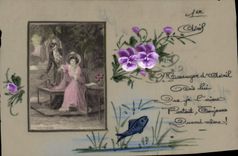 VINTAGE POSTCARD Fantasy Woman (transparent chart drawing with the hand)