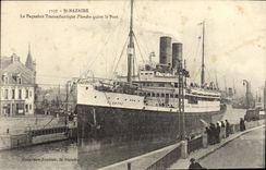 VINTAGE POSTCARD St Nazaire Panorama of the Roads the Transatlantic liner Flanders leaving the port Boat