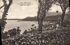 La POSTAL de la VENDIMIA Menton vista de Garavan entra en las flores