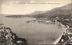 POSTAL de la VENDIMIA Menton vista de la bahía de la frontera de la caravana