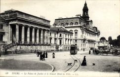 VINTAGE POSTCARD Tours Law courts and the New Town hall Tram