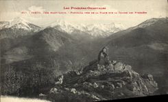 CPA Sauto Pres Mont Louis Panorama pris de la place sur la chaine des Pyrenees