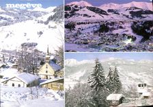 CPM Megeve Le Calvaire Vue generale et le Mont Blanc Le telepherique du Mont d'Arbois