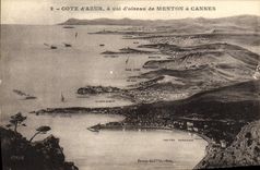 VINTAGE POSTCARD Cote Of Azure As the crow flies Of Menton has Cannes