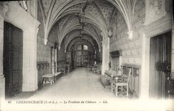 POSTAL Chenonceaux de la VENDIMIA el Pasillo del castillo