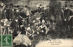 CPA Foret De Fontainebleau Avant La Curee Chasse a courre Chiens 