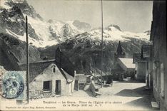 VINTAGE POSTCARD Dauphine the Serious Place of the church and the chain of Meije