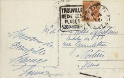 Playa florecida Deauville de la POSTAL de la VENDIMIA la playa por la hora del baño