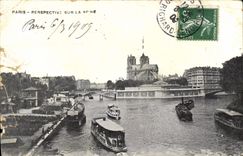CPA Paris Perspective Sur la Seine Bateau Peniche 
