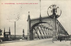 Puentes de Estrasburgo de la POSTAL de la VENDIMIA del Rin cerca de Kehl