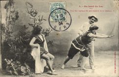 VINTAGE POSTCARD At the edge of the lake Woman