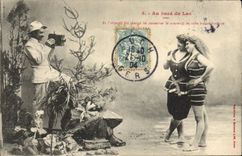 VINTAGE POSTCARD At the edge of the lake Women