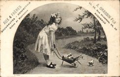 VINTAGE POSTCARD Fantasy Children With the 4 brothers Grassin Street St James Bordeaux