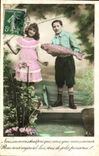 VINTAGE POSTCARD Fantaisie Children Fishes Poisson