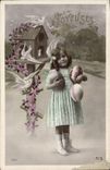 VINTAGE POSTCARD Fantasy Children Eggs Easter Doves