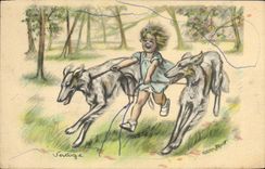 CPA Fantaisie Enfant Chien